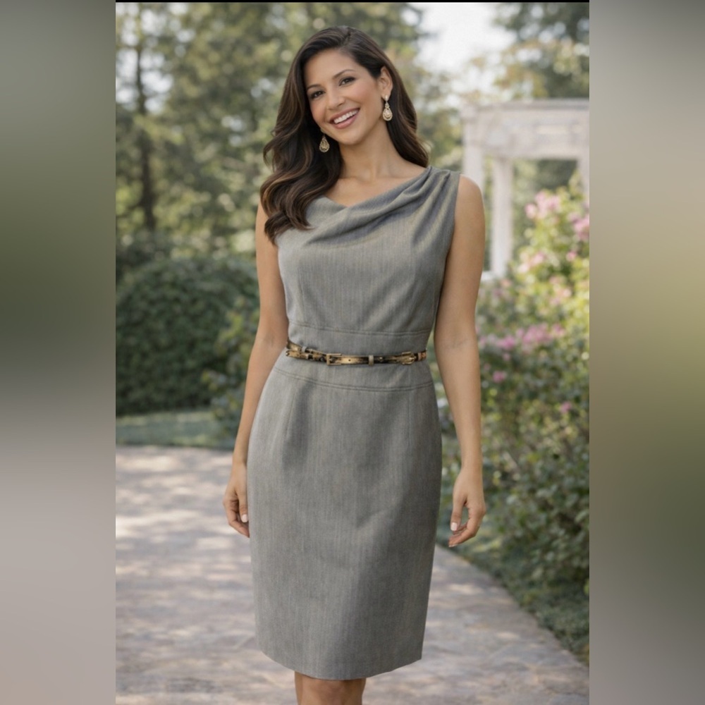 Antonio Melani Dress 10 Gray Brown Belt Stretch Career Church